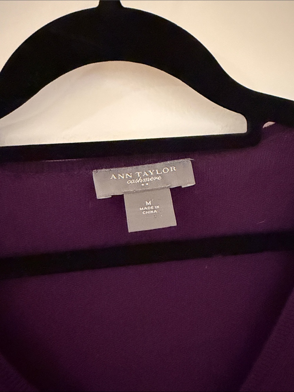 Cashmere Ann Taylor V-Neck Eggplant Sweater - Picture 2 of 3